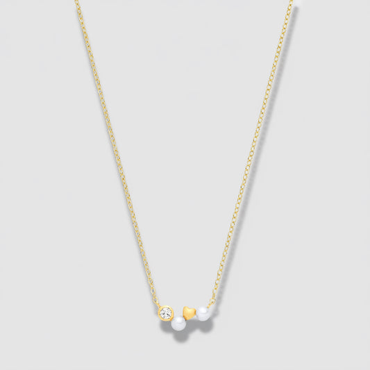 18ct Gold Plated CZ & Fresh Water Pearl 3-3.5mm Necklace