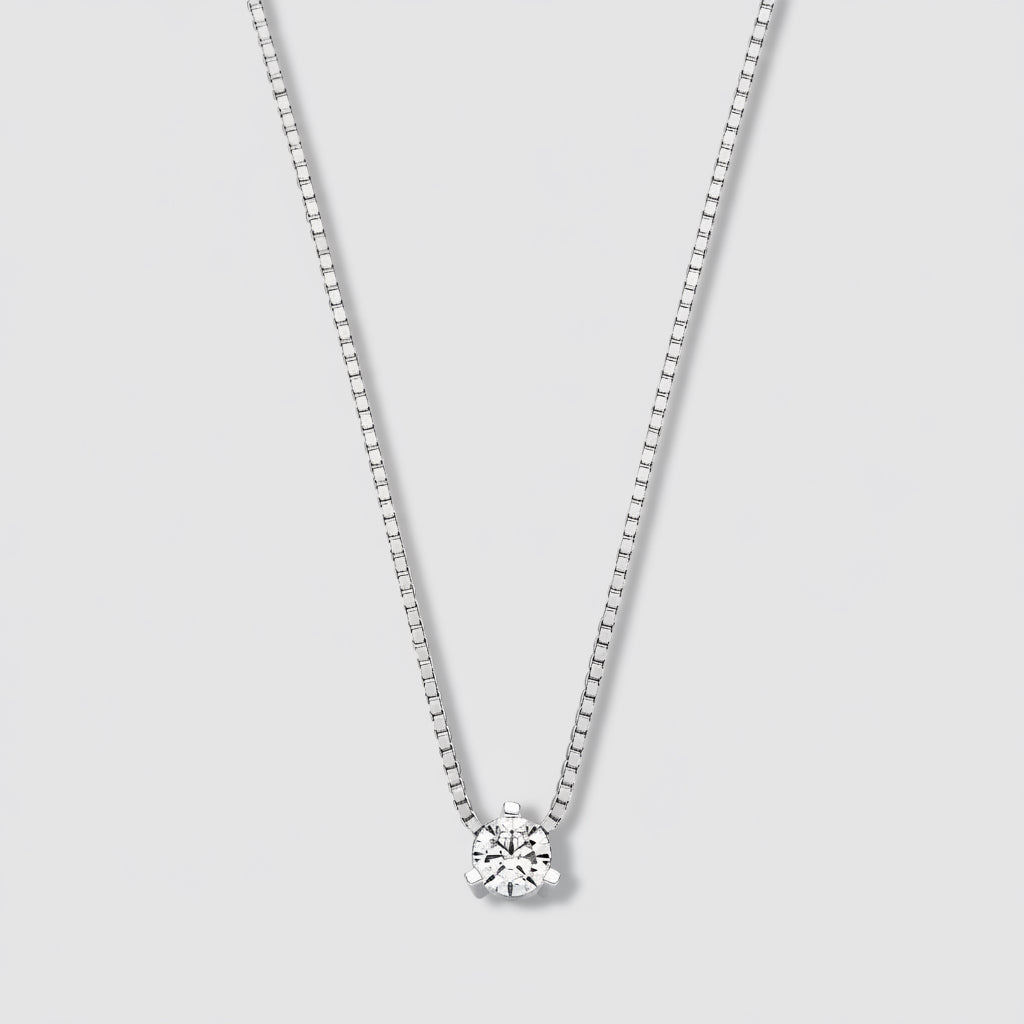 Silver CZ 3 Claw 4mm Single Stone Pendant Necklace