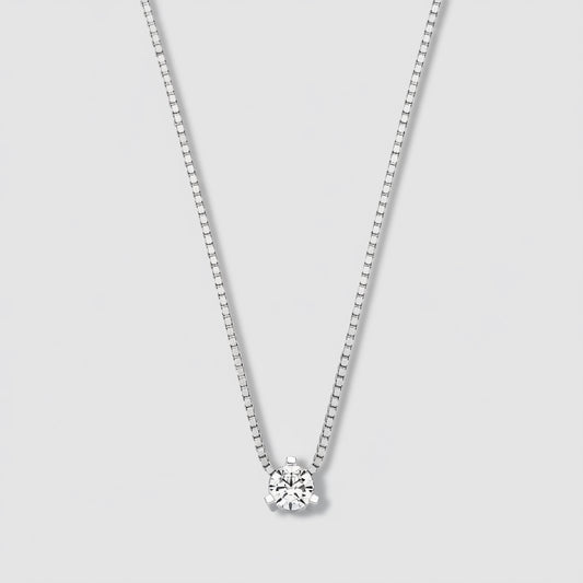 Silver CZ 3 Claw 4mm Single Stone Pendant Necklace