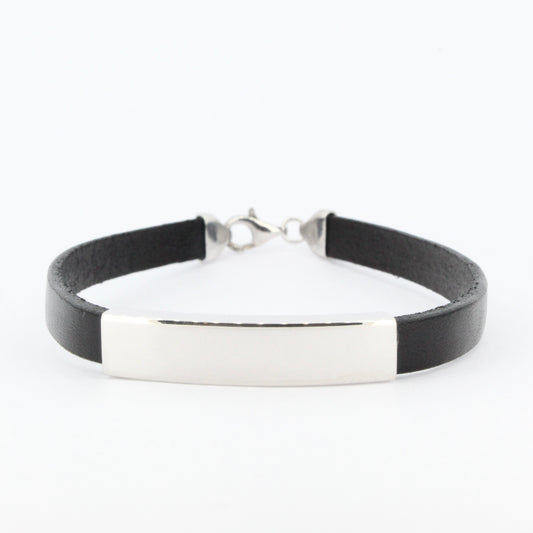 Leather Bracelet with Silver Tag - Customisable