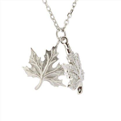 Silver and CZ Maple Necklace