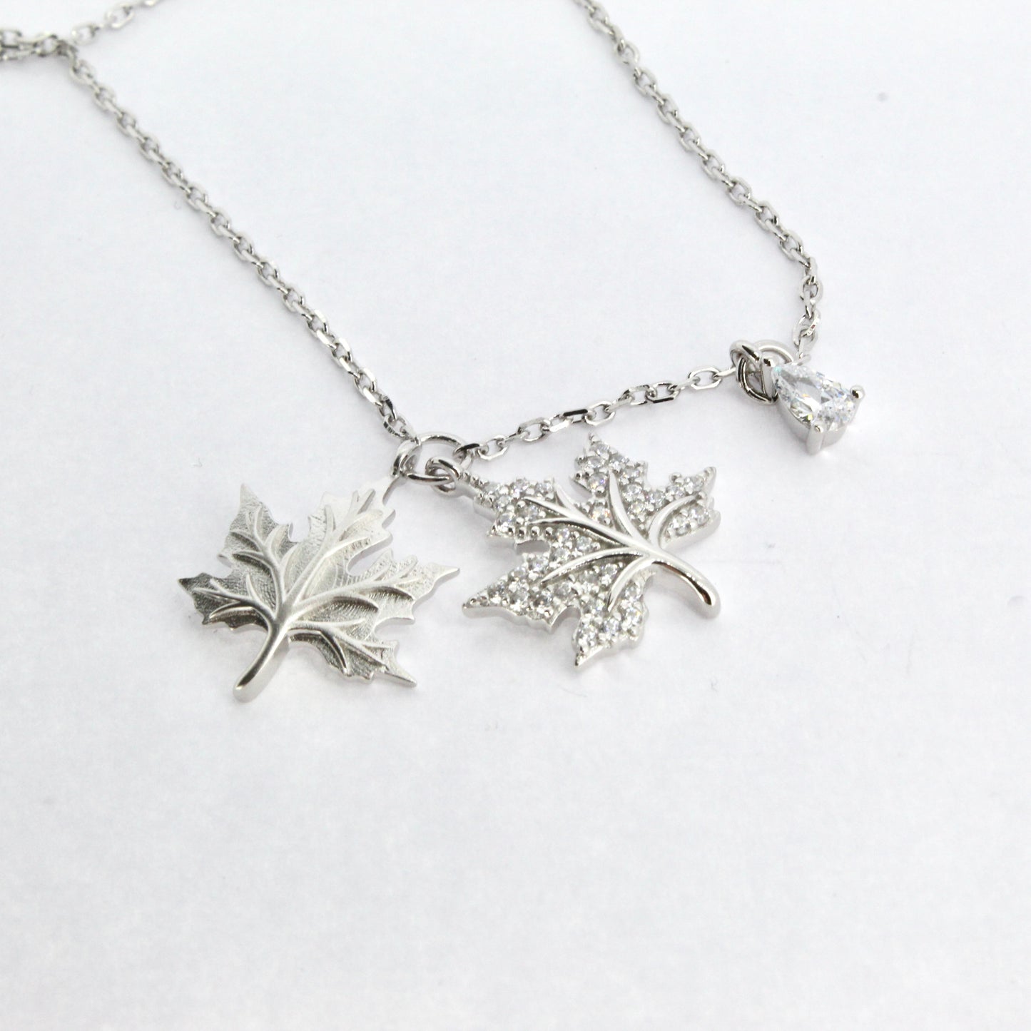 Silver and CZ Maple Necklace