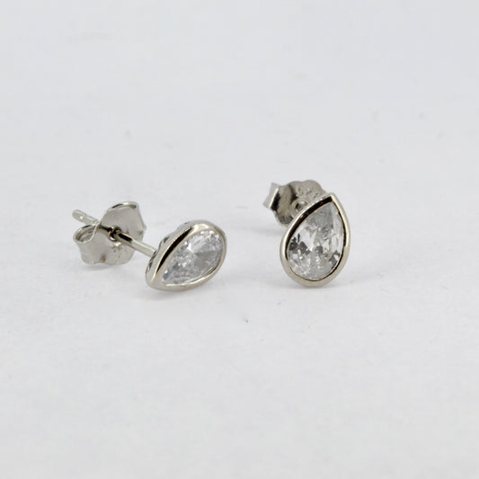 Rub-over Pear CZ Studs