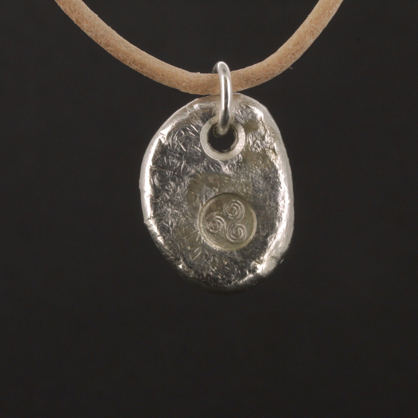 Raw-Cast Celtic Silver and Leather Pendant