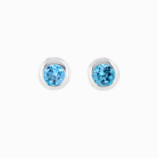 Silver Textured Blue Topaz Studs