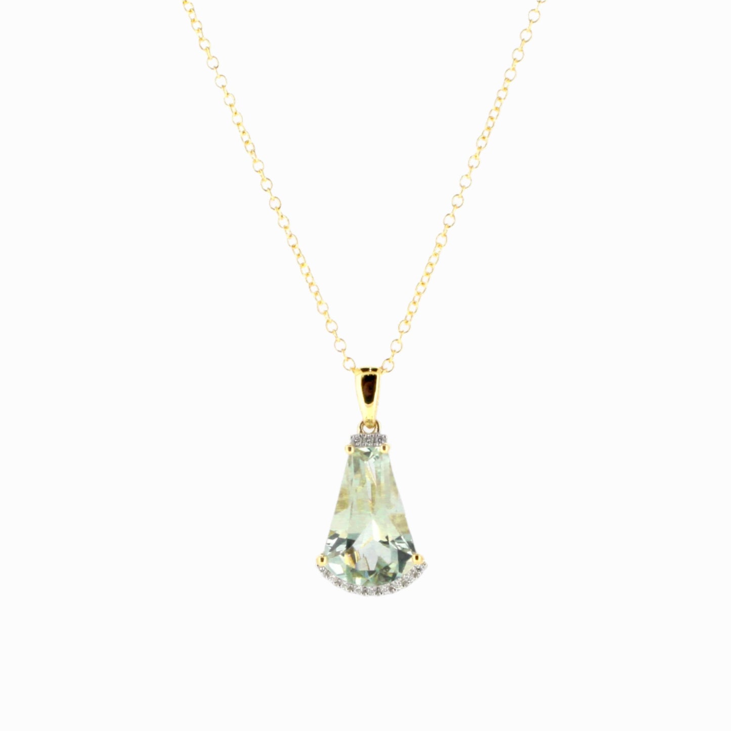 Green Amethyst and Diamond Fan Drop Pendant