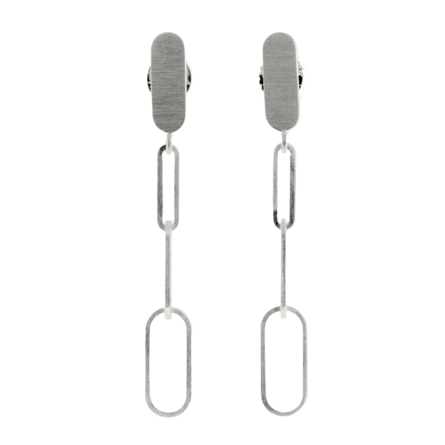 Silver Long Paper Link Drop Earrings