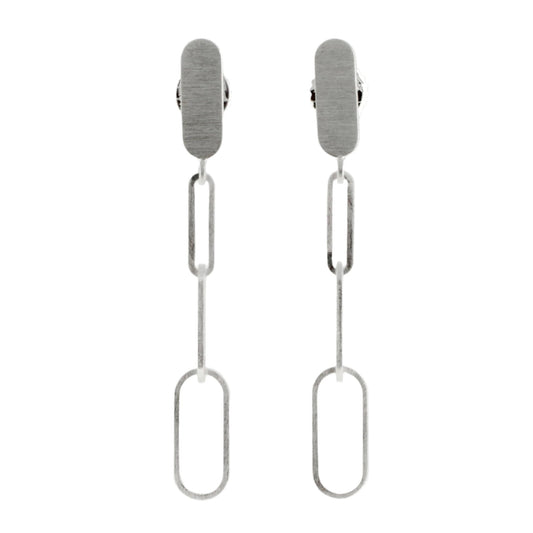 Silver Long Paper Link Drop Earrings