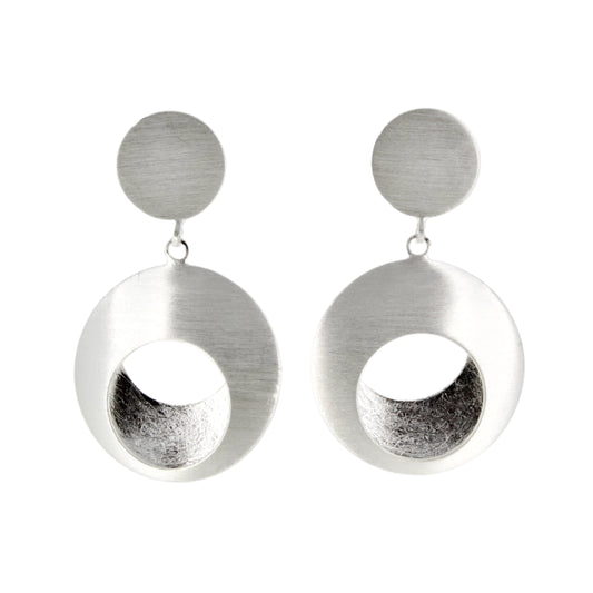 Silver Matte Circle Drop Earrings