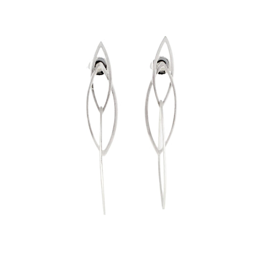 Silver Geometric Leaf Drop Earrings