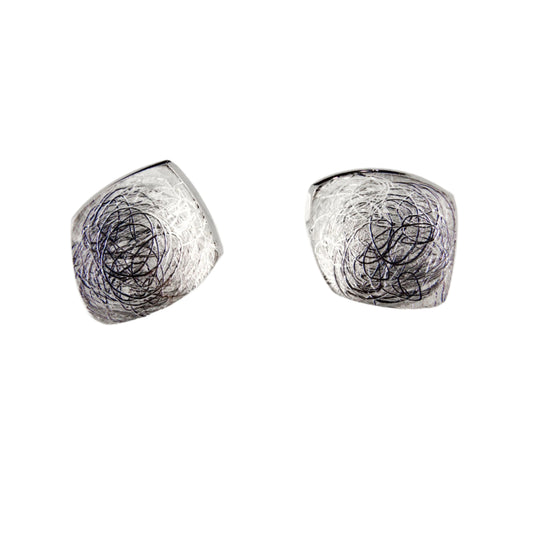 Silver Textured Concave Squared Studs