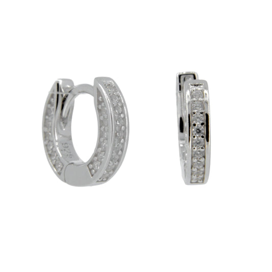 Silver and CZ Flat Huggie Hoop Earrings