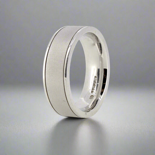 White Gold Mens Matte Wedding Ring