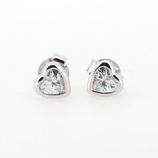 Silver Heart CZ Studs