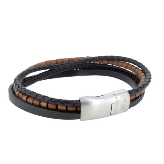 Dark Leather and Beaded Bracelet