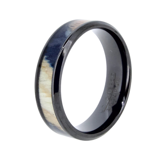 Black Zirconium Wooden Inlay Ring