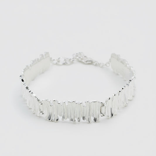 Wood Textured Silver Bracelet