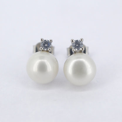 Pearl and CZ Stud Earrings