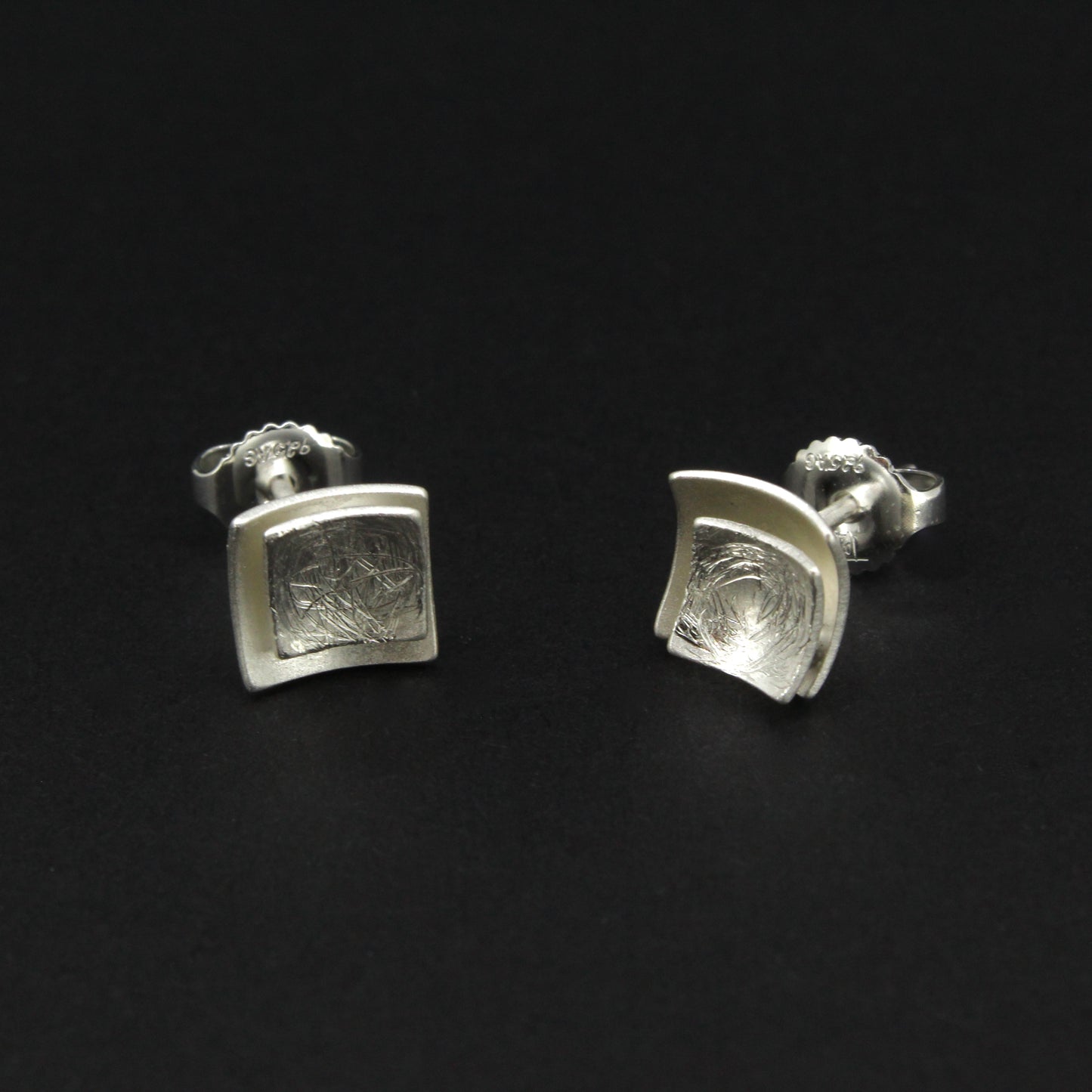 Silver Curved Square Studs