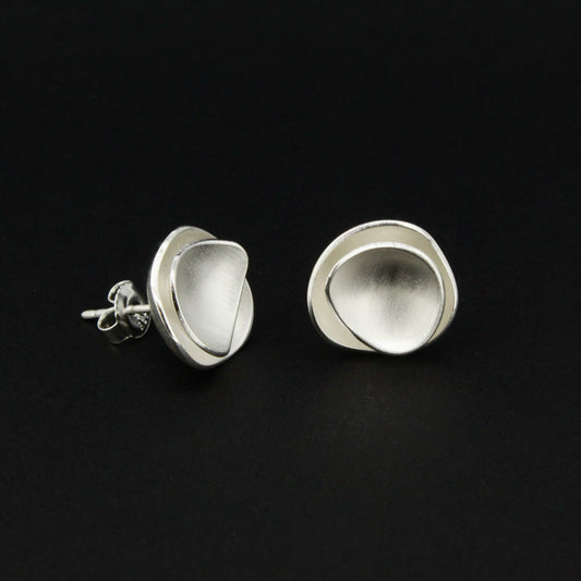 Silver Curved Circle Studs