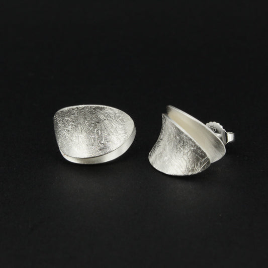 Silver Curved Leaf Studs