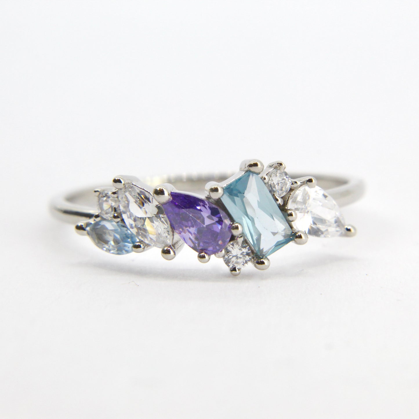 Blue Spinel, Amethyst and Cubic Zirconia Ring