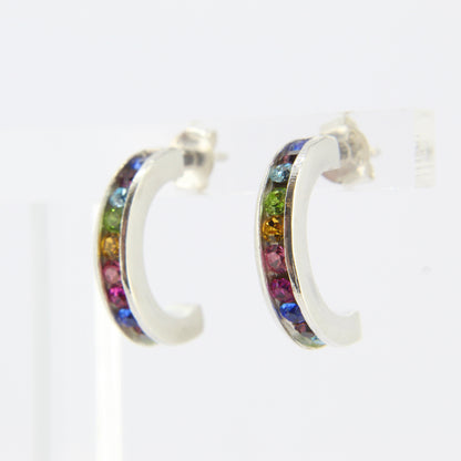 Silver Rainbow Half Loop Earring
