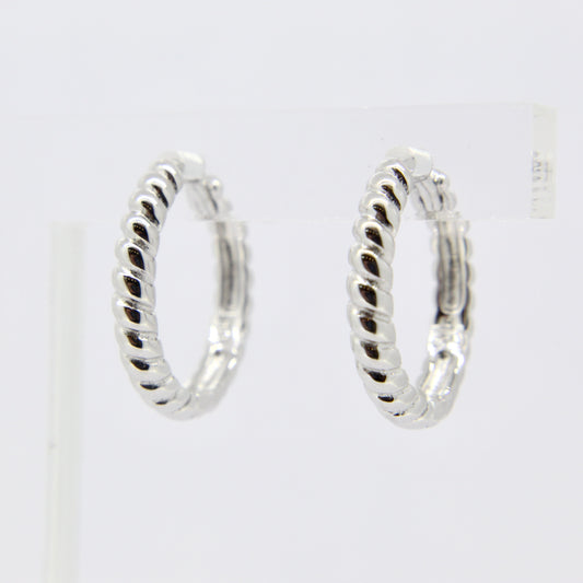 Silver Twisted Huggie Hoop Earrings