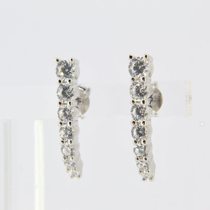 Silver CZ Curved Line Stud Earrings