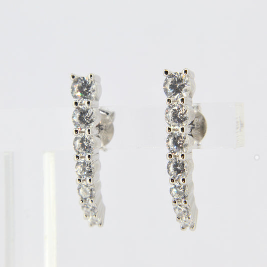 Silver CZ Curved Line Stud Earrings