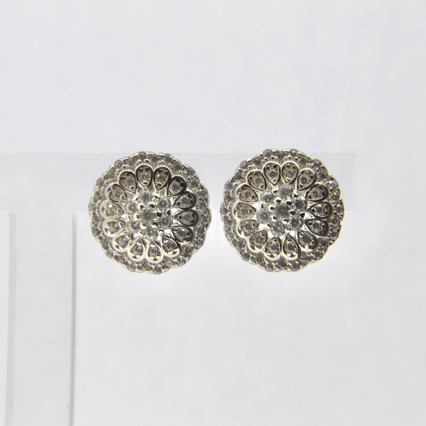 Silver CZ Round Cluster Stud Earrings