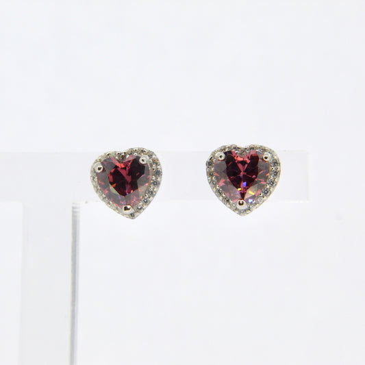 Silver CZ Heart Stud Earrings