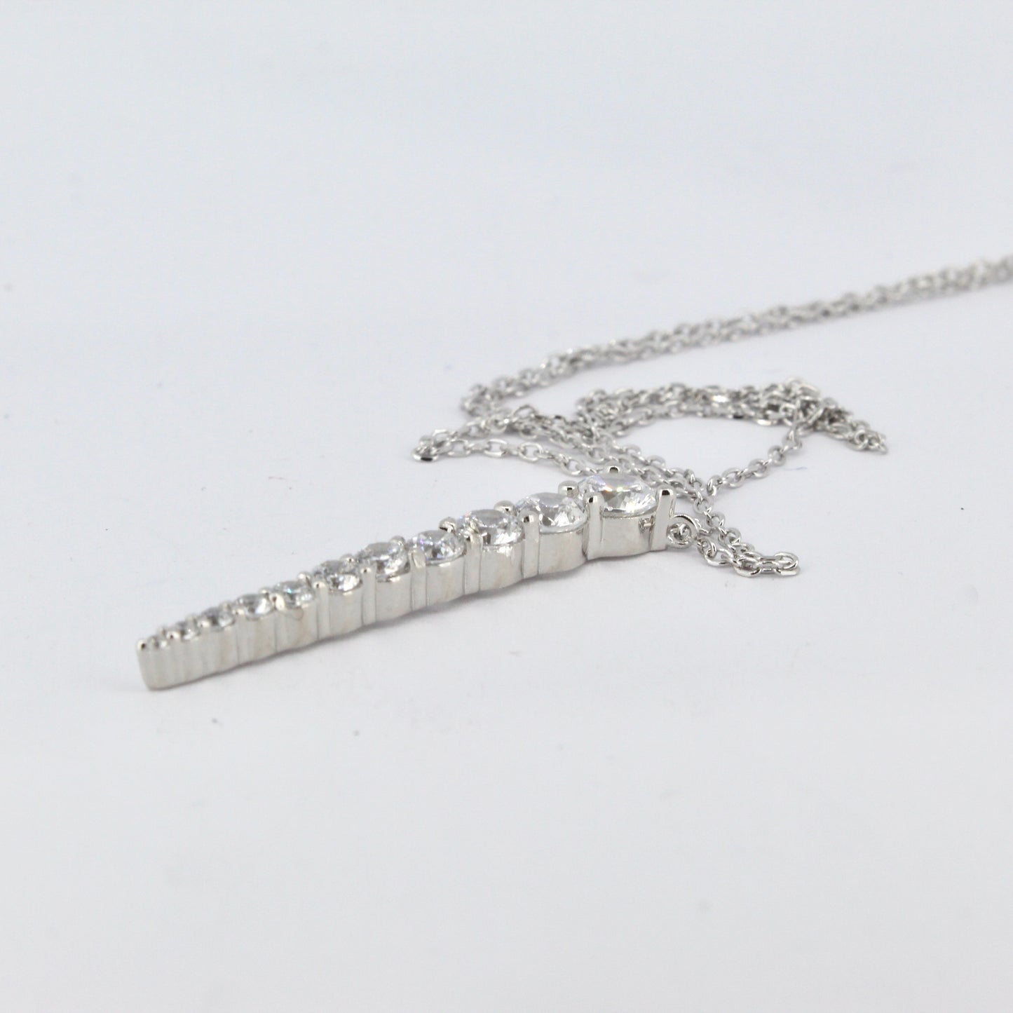 Silver CZ Fancy Line Pendant Necklace