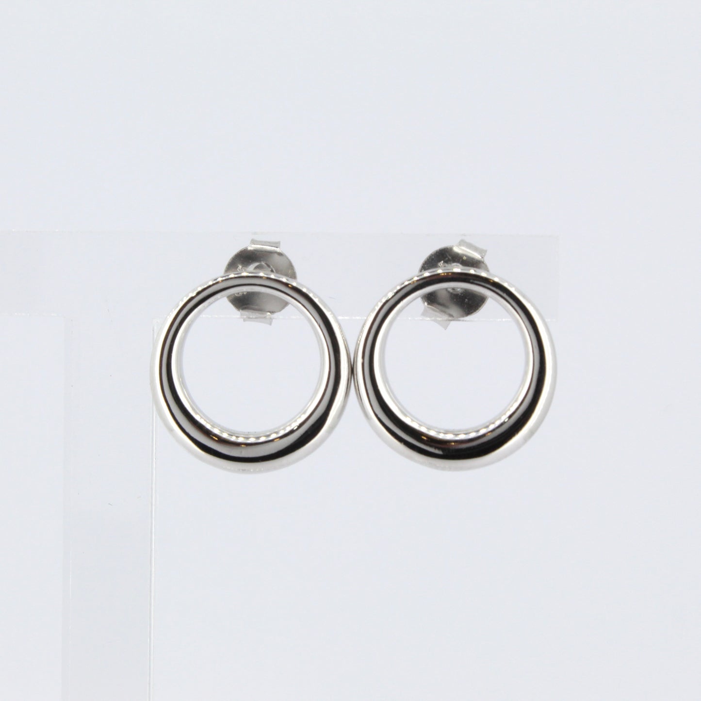 Silver Polished Circle Stud Earrings