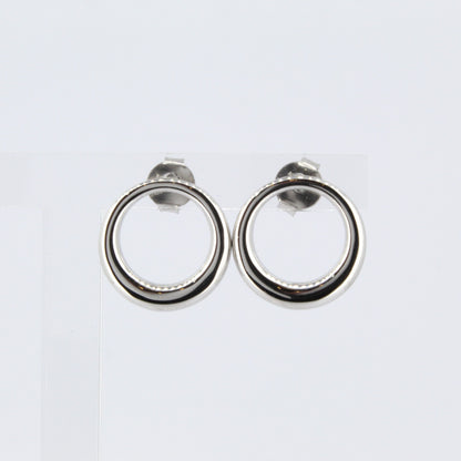 Silver Polished Circle Stud Earrings