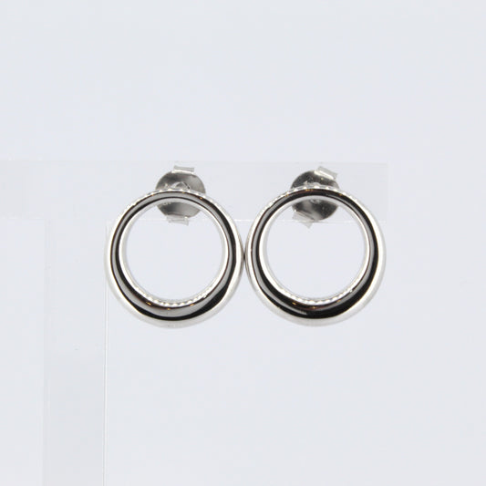 Silver Polished Circle Stud Earrings