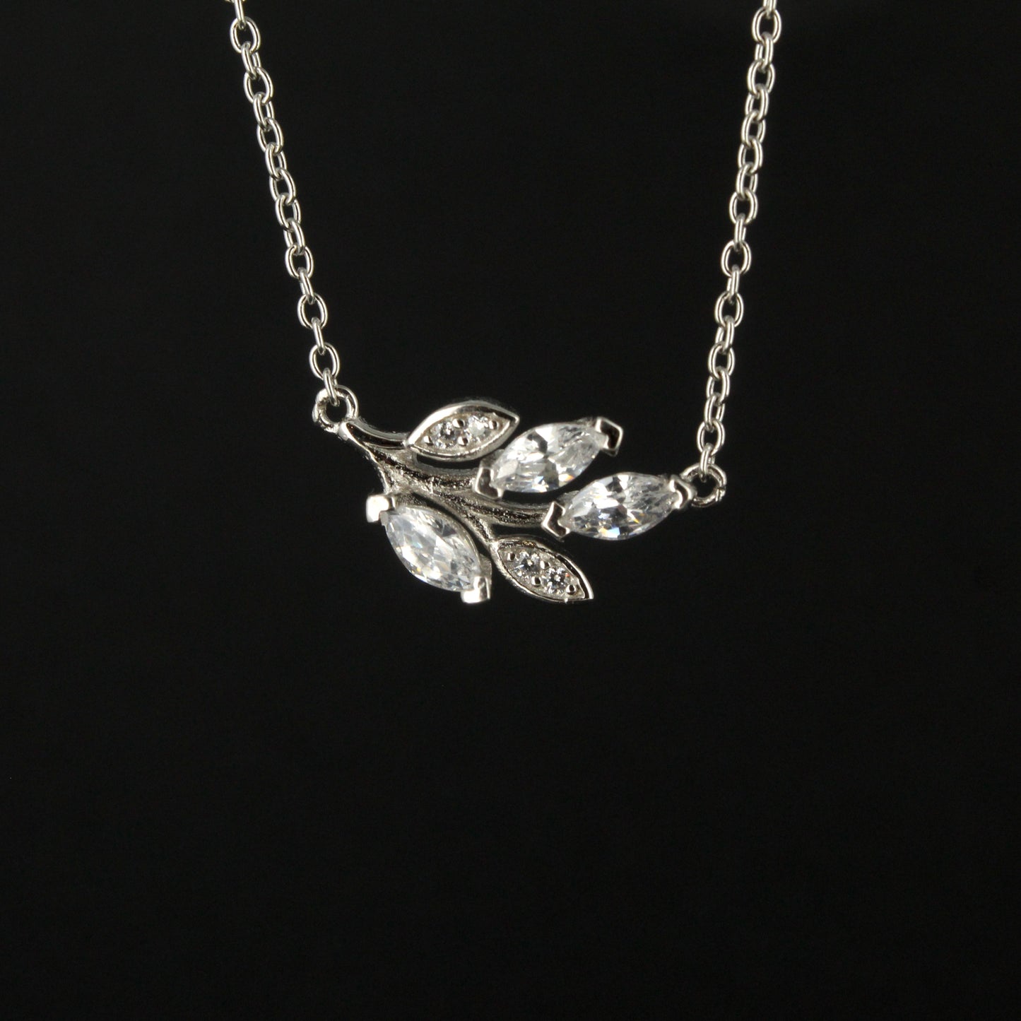 Silver CZ Leaf Necklace