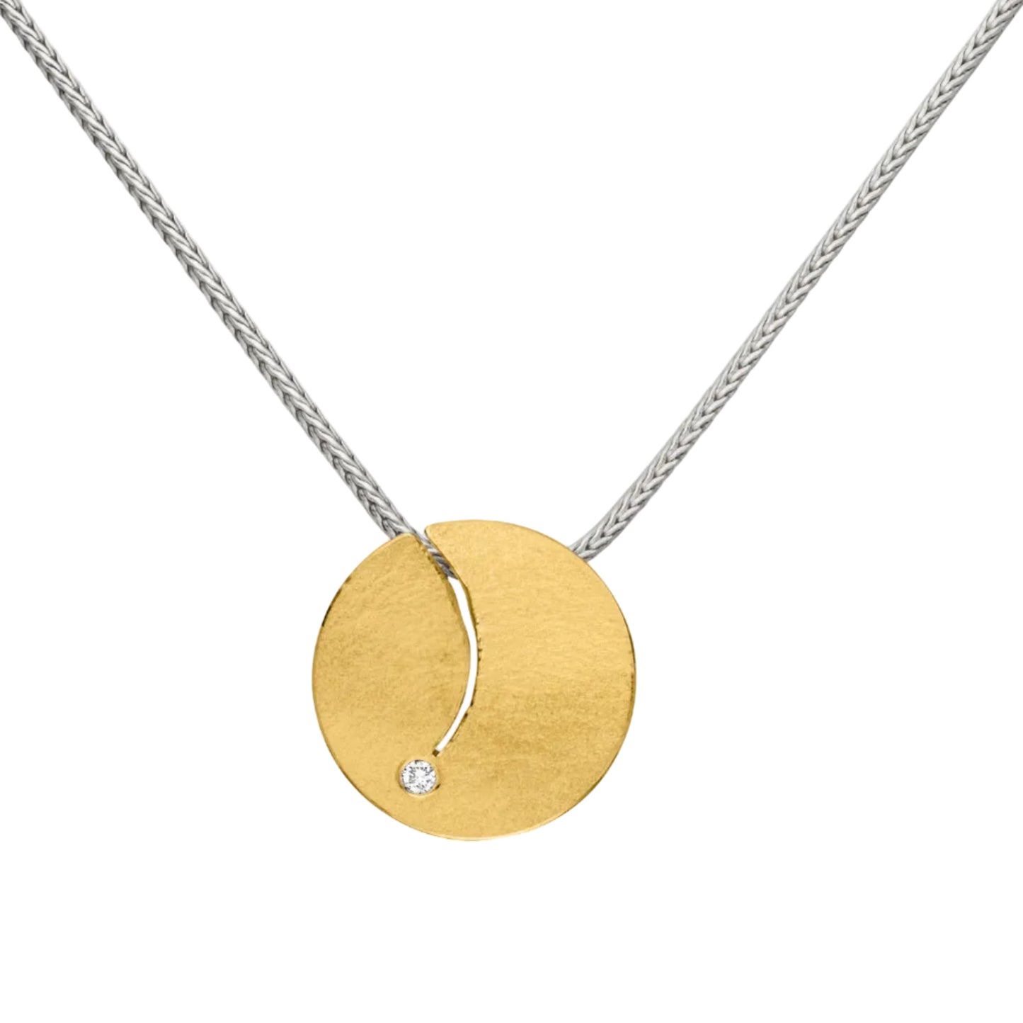 K1136 - Silver and Gold Split Leaf Diamond Pendant