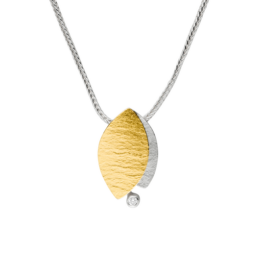 K1165 - Silver, Gold & Diamond Leaf Necklace