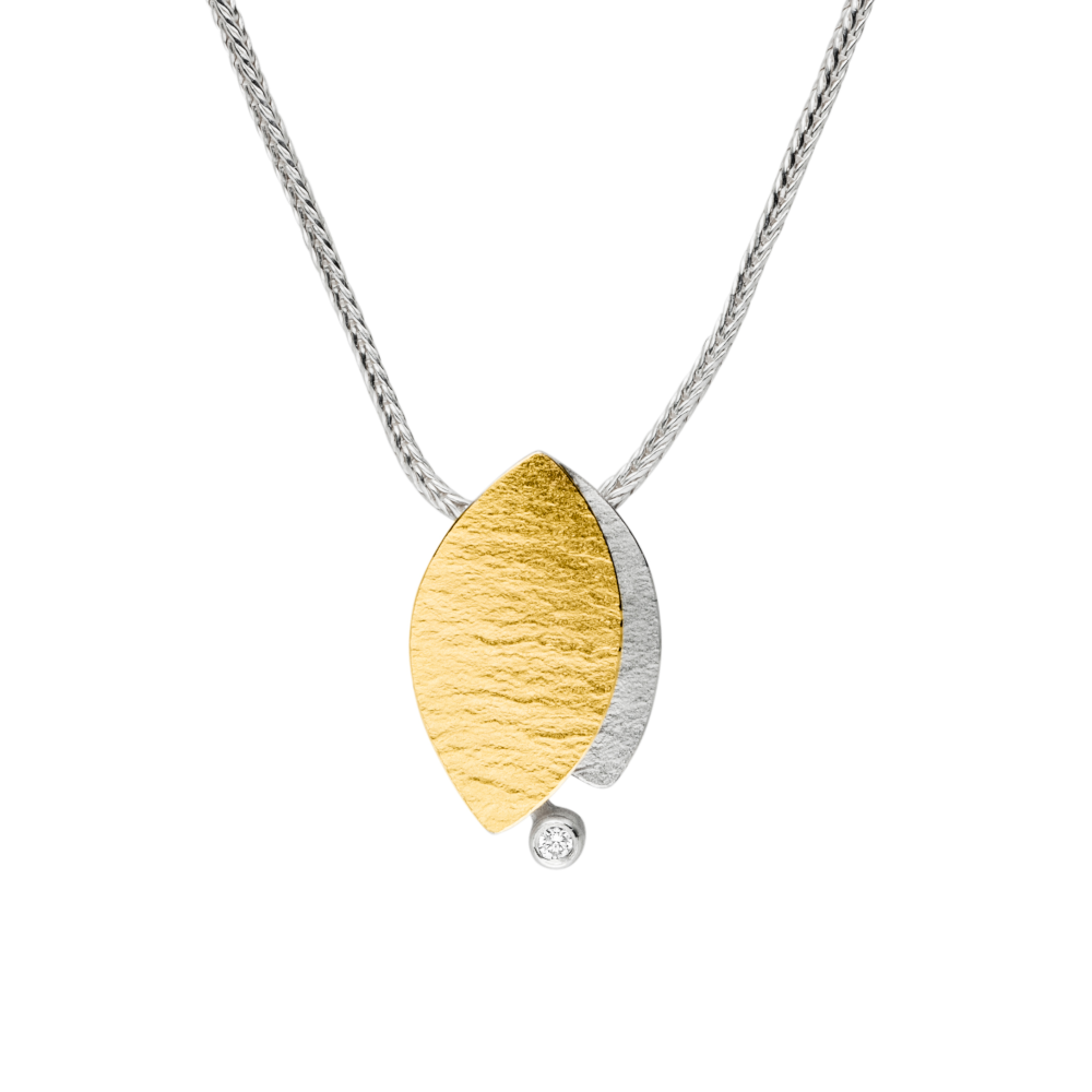 K1165 - Silver, Gold & Diamond Leaf Necklace