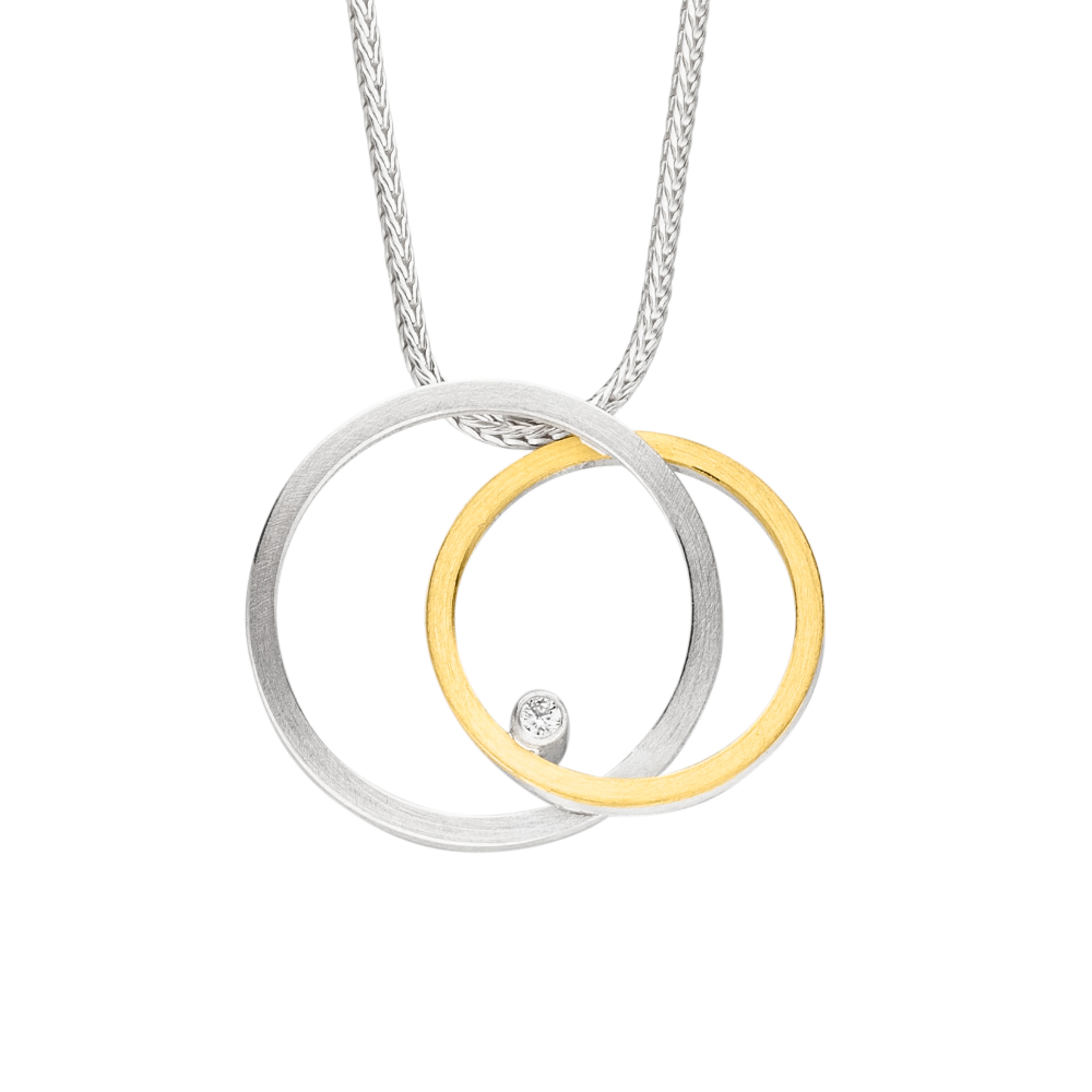 K1365 - Silver, Gold & Diamond Ring Necklace