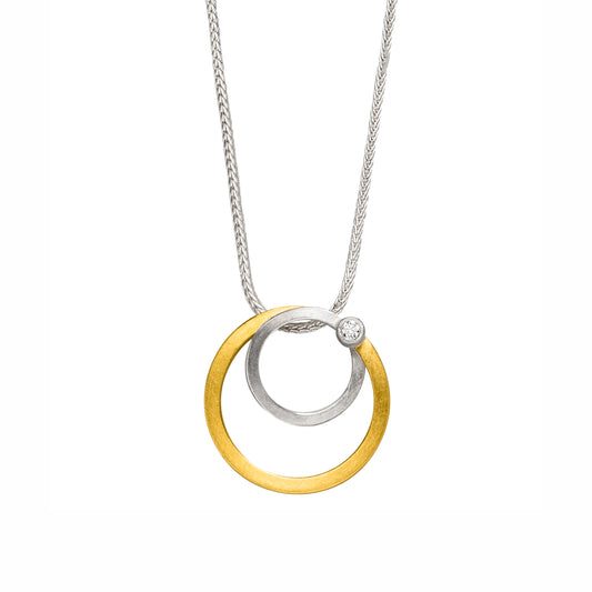 K1443 - Silver, Gold and Diamond Circle Pendant