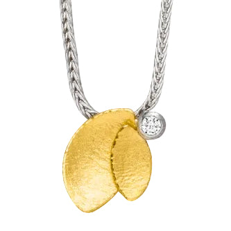 K1520 - Silver and Gold Diamond Leaf Pendant