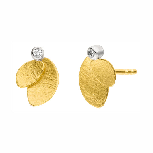 O1044 - Silver and Gold Diamond Leafy Studs