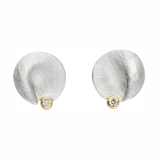 O753 - Folded Silver Diamond Studs