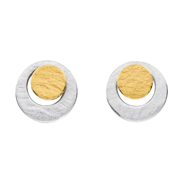 O828 - Gold and Silver Circle Stud Earrings