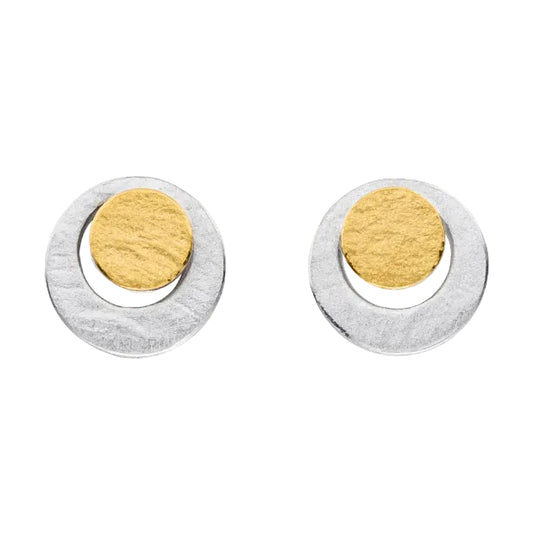 O828 - Gold and Silver Circle Stud Earrings