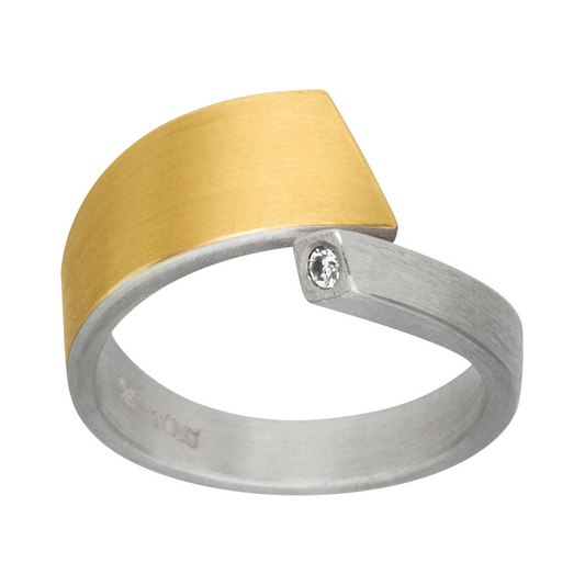 R1011 - Silver, Gold & Diamond Ring