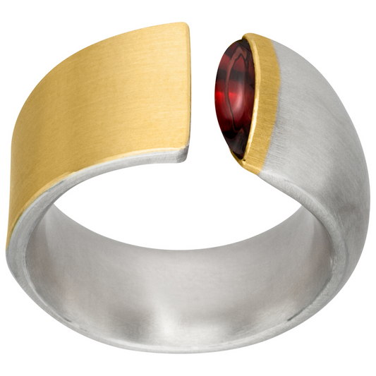 R1066 - Silver, Gold & Garnet Ring