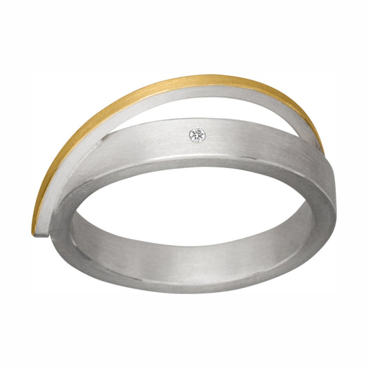 R1093 - Silver, Gold and Diamond Ring